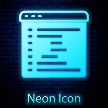 Glowing neon Browser window icon isolated on brick wall background. Vector イラスト素材