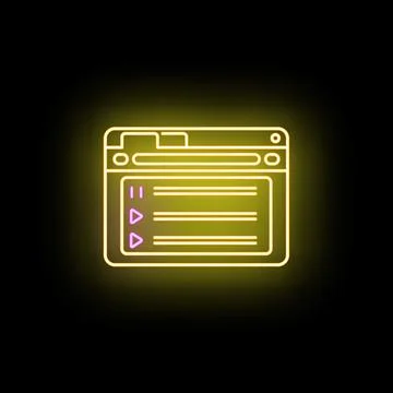Glowing neon browser window playlist interface illustration Stock Illustration