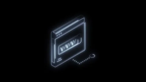 Glowing neon browser window with www text and digital data stream on black .. Stock Footage 314702908
