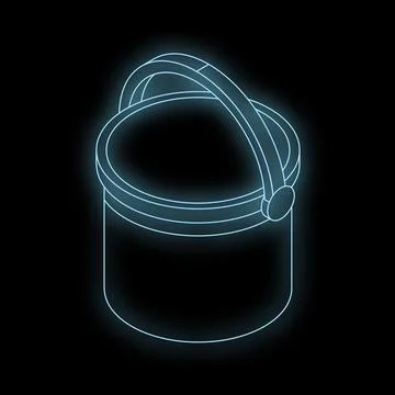Glowing neon bucket on dark background, isometric projection Stock Illustration