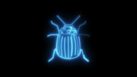 Glowing neon bug animation on black background Stock Footage 308174752