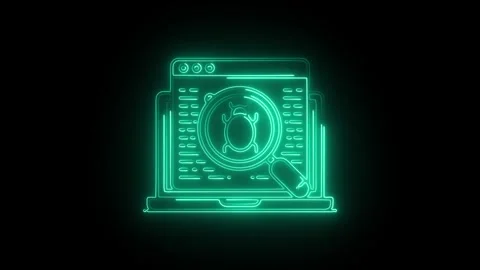 Glowing neon bug icon isolated on black background. HD Video motion graphic.. Stock Footage 304107799