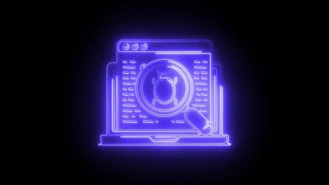 Glowing neon bug icon isolated on black background. HD Video motion graphic.. Stock Footage 304107800
