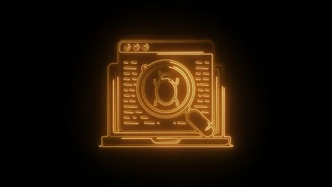 Glowing neon bug icon isolated on black background. HD Video motion graphic.. Stock Footage 304107819