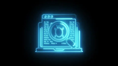 Glowing neon bug icon isolated on black background. HD Video motion graphic.. Stock Footage 304107878