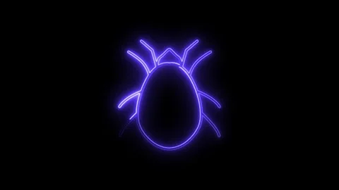 Glowing neon bug symbol on black background animated vector illustration co.. Stock Footage 308174766