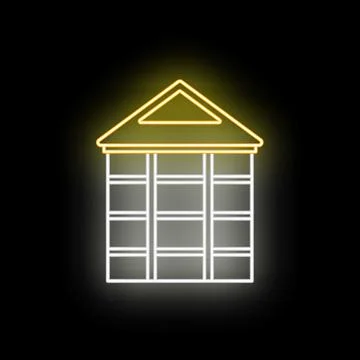Glowing neon building icon representing architecture and establishment Ilustración de archivo