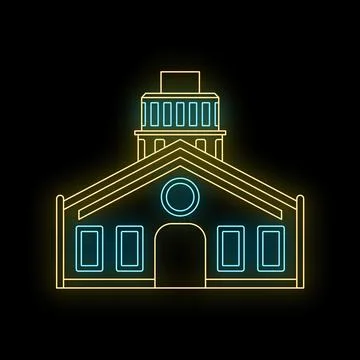 Glowing neon building outline creating architectural symbol Ilustração Stock