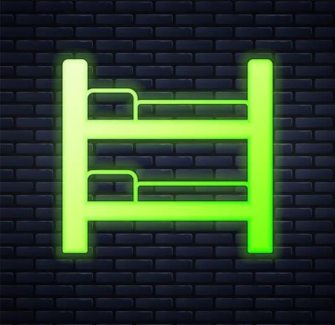 Glowing neon Bunk bed icon isolated on brick wall background. Vector Stock Illustration