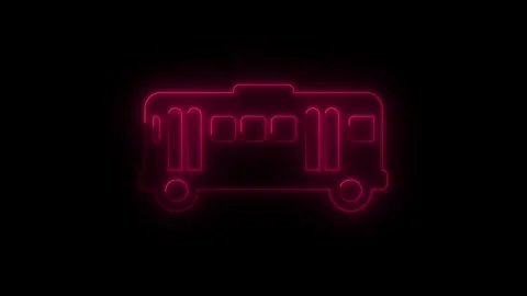 Glowing Neon bus icon glowing with animated motion on black background. 4k .. Stock Footage 339788927