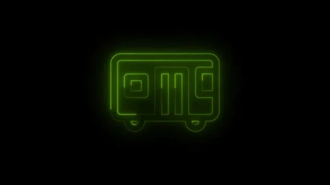Glowing Neon bus icon glowing with animated motion on black background. 4k .. Vidéo 339788928