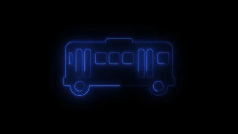 Glowing Neon bus icon glowing with animated motion on black background. 4k .. 库存影片 340243254