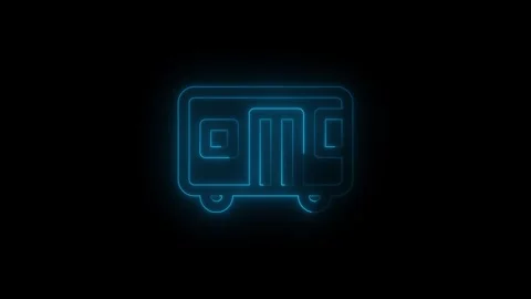 Glowing Neon bus icon glowing with animated motion on black background. 4k .. Vidéo 340243255