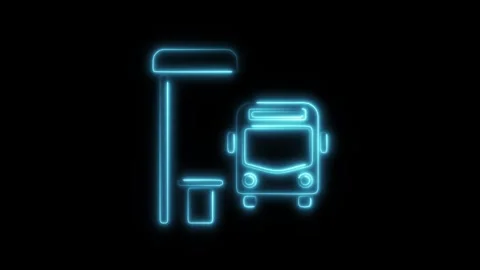 Glowing neon bus stop icon isolated on black background. HD Video motion gr.. Stock Footage 304152787