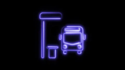Glowing neon bus stop icon isolated on black background. HD Video motion gr.. Stock Footage 304152795