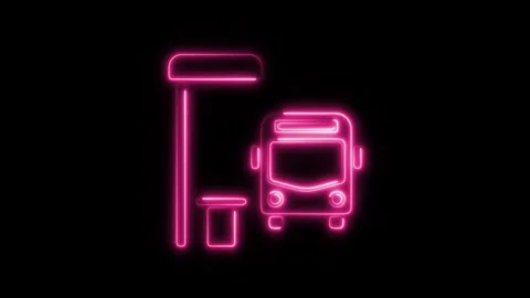 Glowing neon bus stop icon isolated on black background. HD Video motion gr.. Stock Footage 304152822