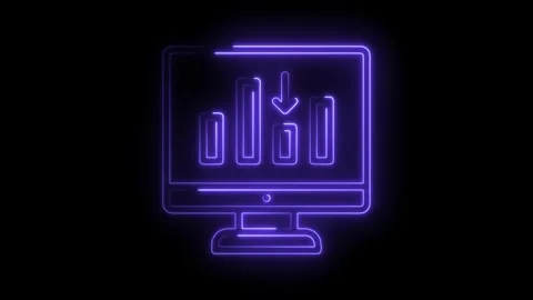 Glowing neon business analysis graph on a monitor with decreasing arrow Stock Footage 322983495