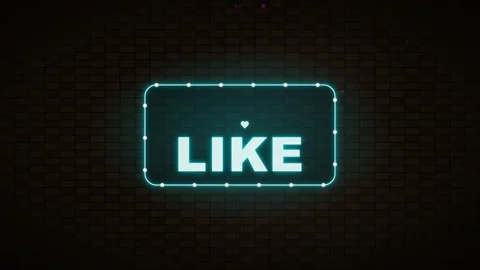 Glowing Neon Like Button Animation on Dark Digital Grid Background for Social Stock Footage 344773916