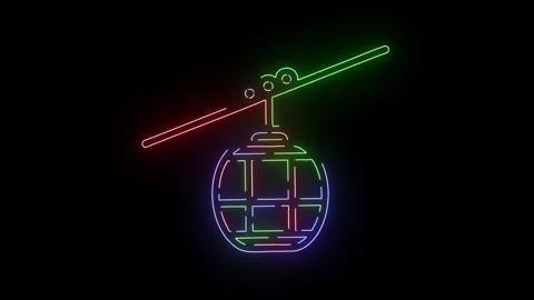 Glowing Neon Cable Car Icon for Mountain Travel, Ski Resorts, Tourism, and Sceni Stock Footage 317688569