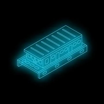 Glowing neon cable tray supporting electrical wiring in dark environment Stock Illustration