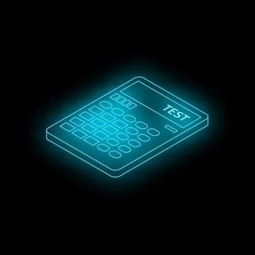 Glowing neon calculator displaying test word on black background Stock Illustration