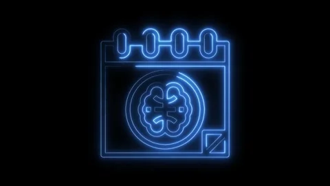 Glowing neon calendar with brain icon animation for appointments and schedules Stock Footage 322971913