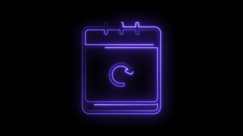Glowing neon calendar icon with refresh arrow symbol animated on transparen.. Stock Footage 314573627