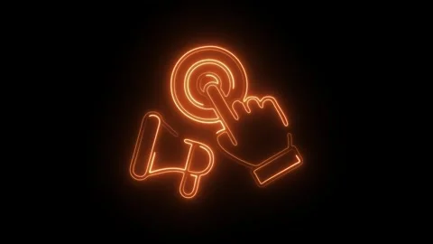 Glowing neon call to action icon isolated on black background. HD Video mot.. Stock Footage 304550616