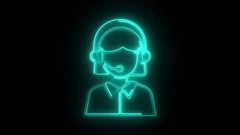Glowing neon call center agent icon isolated on black background. HD Video .. Stock Footage 304540857