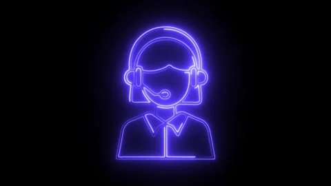 Glowing neon call center agent icon isolated on black background. HD Video .. Stock Footage 304540910
