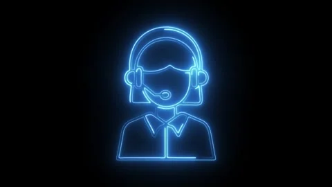 Glowing neon call center agent icon isolated on black background. HD Video .. Stock Footage 304540920