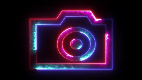 Glowing neon camera icon animated background. Abstract symbol icon of digit.. Stock Footage 293554817