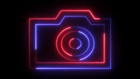 Glowing neon camera icon animated background. Abstract symbol icon of dslr .. Stock Footage 295932976