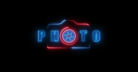 Glowing neon camera icon video recording and film themes animation. Social media 스톡 동영상 335948567