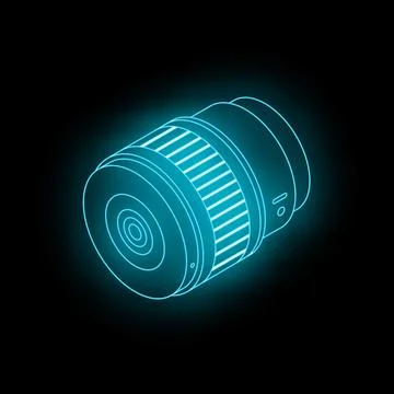 Glowing neon camera lens embracing modern photography technology Stock Illustration