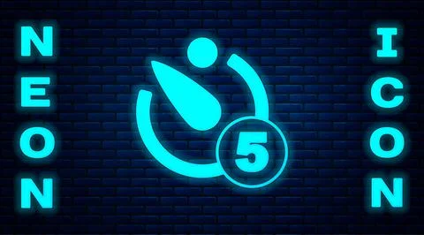 Glowing neon Camera timer icon isolated on brick wall background. Photo expos 库存插图