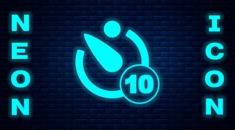 Glowing neon Camera timer icon isolated on brick wall background. Photo expos イラスト素材