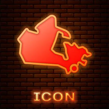 Glowing neon Canada map icon isolated on brick wall background.  Vector Stock Illustration