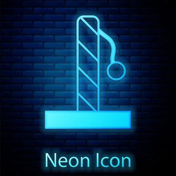 Glowing neon Cat scratching post with toy icon isolated on brick wall background Stock Illustration