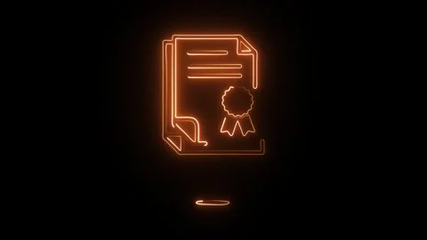 Glowing neon certificate document with seal symbolizes achievement and official Stock Footage 320982563