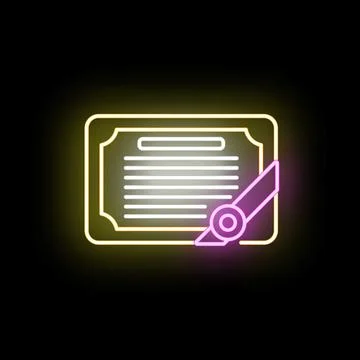 Glowing neon certificate icon symbolizing education achievement Stock Illustration