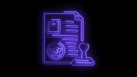 Glowing neon certificate with stamp animation on black background for documents Stock Footage 330777826
