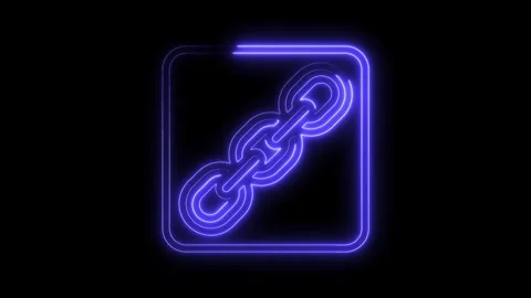 Glowing neon chain link within rounded square on black background stock video Stock Footage 322970302