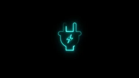 Glowing neon charging plug icon animation isolated on Black Background Video stock 321062276