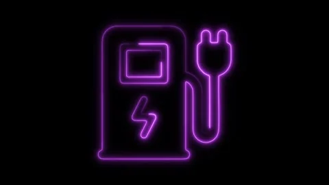 Glowing Neon Charging Station Icon, Electric Vehicle Power and Sustainabili.. Stock Footage 301281173