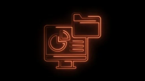 Glowing neon chart data on computer with file folder animation Stock Footage 322974949