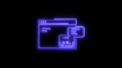 Glowing Neon Chat Bubble and Browser Window Icon Animation on Black Backgro.. Stock Footage 315654068
