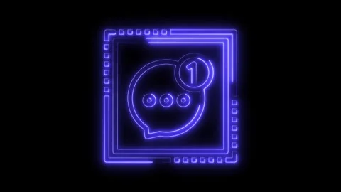 Glowing neon chat bubble with notification one against a black background Stock Footage 322973988