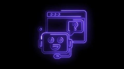 Glowing neon chatbot with question mark symbol on website for ai assistance Stock Footage 330777266