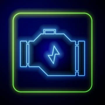 Glowing neon Check engine icon isolated on blue background. Vector Stock Illustration